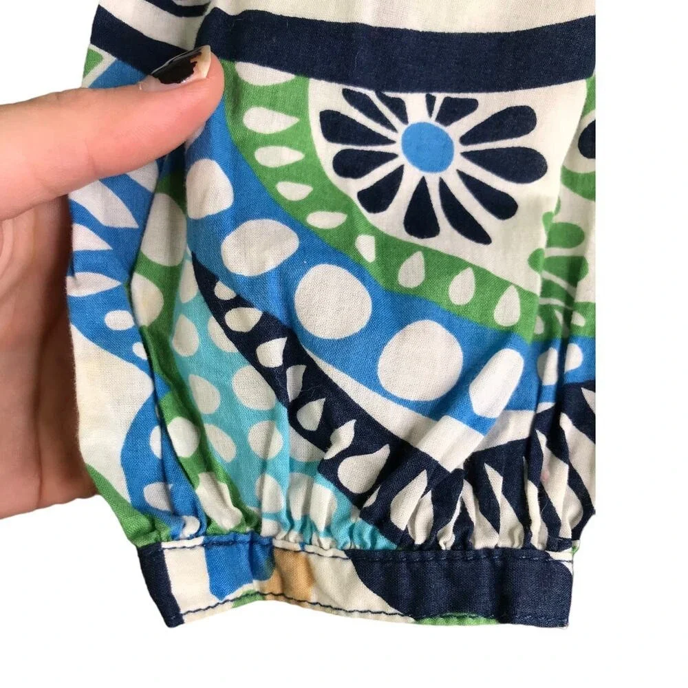 Gap Tunic Top Girls Large 10‎ Green Blue Paisley Boho Split Neck Crochet Trim
